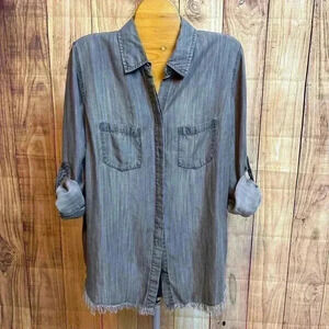 Beachlunchlounge Gray Chambray Hidden Button Down Shirt Women’s Size S/P